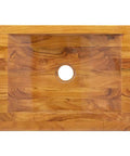 Zexlorith Teak Wood Basin, Vessel Sink for Bathroom, 19.7x13.8x3.9 inch, top view showcasing wood grain and center drain hole.
