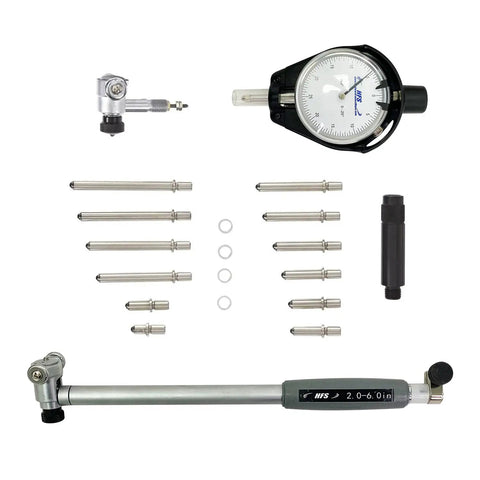 Dial Bore Gauge Set Pro Grade With 0.0005 Inch Graduation For 2 To 6 Inch Range 10 Inch Depth 12 Interchangeable Anvils Precision Engine Cylinder Measurement Of Bore Diameter Taper And Out Of Roundness