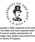 Logo of Snapshots of the Past featuring a vintage silhouette and text about museum-quality reproductions from 2001.
