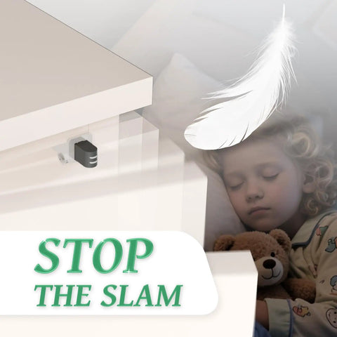 Tough As Nails Soft Close Cabinet Dampers mounted on a cupboard to prevent slamming, promoting quiet operation.