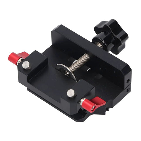 Pro Grade Self Centering Dowel Jig Set With Etched Measurement Marks And Tough Aluminum Frame, detailed view of clamp mechanism.
