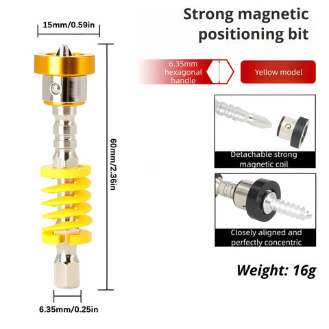 No Sweat Quick Grab Magnetic Depth Stop Bit Holder For Impact Driver And Power Drill With Zero Hassle, yellow model with hexagonal handle.