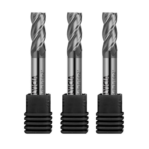 Three Piece 3/16 Inch Carbide End Mills Set, Four Flute, AlTiN Coated CNC Milling Bits for metalworking