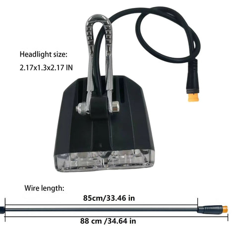 Ebike Front Light With 3 Pin Male Waterproof Connector for 24V 36V Ebikes and E Scooters, Beefy High Power LED Bulb, 33 Inch Cable