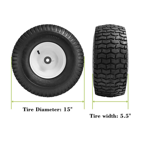 15x6.00-6 Riding Lawn Mower Tires And Wheels With 3/4 Inch Bushing And 3 Inch Centered Hub Rubber Pneumatic Tires for Husqvarna Craftsman
