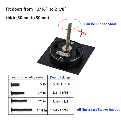 Pocket Door Lock With Key For Recessed Sliding Barn Door Hardware, fits doors 1 3/16" to 2 1/8" thick, screw size guide shown