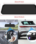 10 Inch Full Touch Screen Rear View Mirror Dash Cam With Front And Rear 1080P Cameras, showing installation and rear view setup