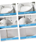 Before and after use of Tile Repair Adhesive Kit Two Pack 100g Quick Dry Ceramic Paste With Hardener For Porcelain And Ceramic Crack And Chip Fix In Bathrooms And Kitchens Waterproof DIY Friendly Bonding Solution on bathroom fixtures and tiles.