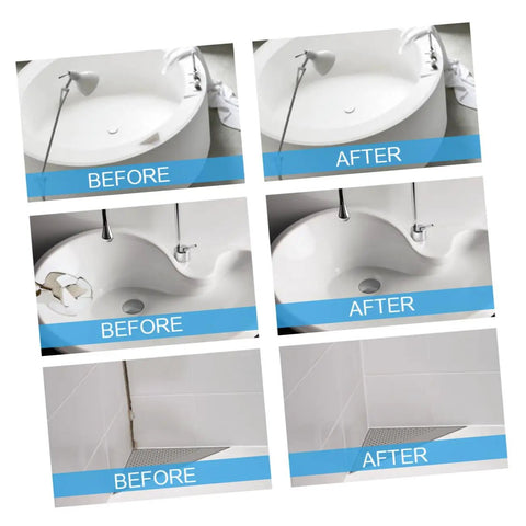 Before and after use of Tile Repair Adhesive Kit Two Pack 100g Quick Dry Ceramic Paste With Hardener For Porcelain And Ceramic Crack And Chip Fix In Bathrooms And Kitchens Waterproof DIY Friendly Bonding Solution on bathroom fixtures and tiles.