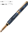 Top Shelf Gold Fountain Pen Turning Kit Featuring Dual Barrel Design And Solid Threads With Black Ink Cartridge, showcasing blue resin body.