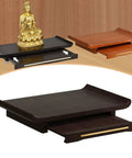 Zen Vibes Buddha Wall Shelf Pooja Mandir Shrine Altar Table With Stainless Steel Bracket And Carving Motifs For Meditation Office And Home Use Dark 38cmx25cm, showing multiple angles and finishes