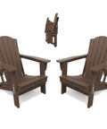 Set Of 2 Folding Adirondack Chairs With Cup Holder HDPE Wood Grain Finish All Weather Outdoor Patio Chairs For Deck Backyard Garden Lawn Brown Built To Last