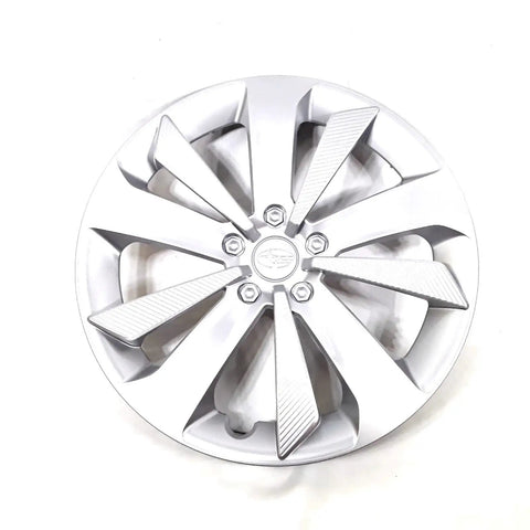 Subaru Impreza Hub Cap Wheel Cover 2017-2023 Genuine OEM 28811FL010 silver center cap, easy snap-on replacement, top view.