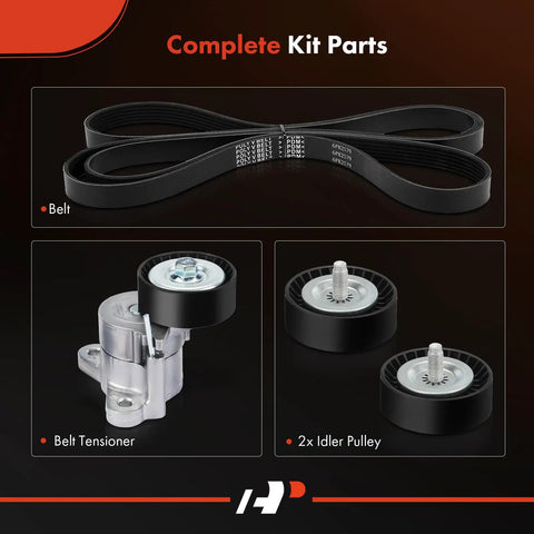 Serpentine Belt Drive Kit For Jeep Compass Patriot Journey Dodge Chrysler Cars 2008 To 2017 With 1.8L 2.0L 2.4L Engines And Air Conditioning Compatibility showing belt, belt tensioner, and idler pulleys