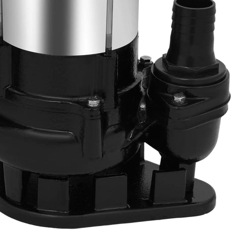 Heavy Duty Submersible Sump Pump With Rock Solid Stainless Steel Body, detailed black base and connection fittings.