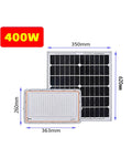 JUDYSSY Spot Lighting Solar Flood Lights Outdoor Remote Control Led Solar Powe, 400W, showing dimensions and solar panel layout.