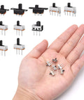 Slide Switch Kit 120 Pieces Micro Mini 3 Pin 2 Position 1P2T SPDT Toggle Switches For On Off DIY Projects in hand view