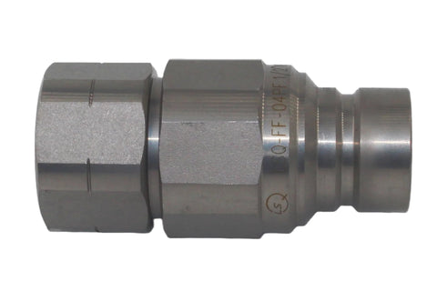 Side view of 1/2 in NPT flat-face hydraulic quick-connect coupling with steel body