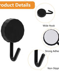 Black Self Adhesive Hooks 20 Pack Tough As Nails Sticky Wall Hangers With Super Grip, showing a strong adhesive wide hook.