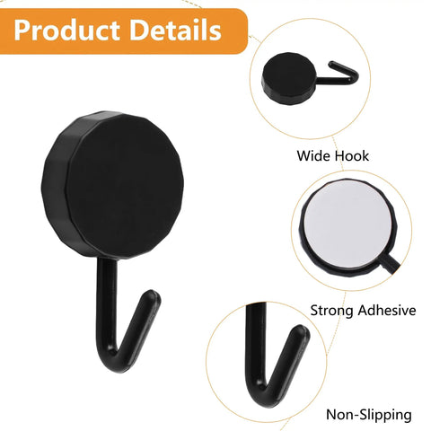 Black Self Adhesive Hooks 20 Pack Tough As Nails Sticky Wall Hangers With Super Grip, showing a strong adhesive wide hook.