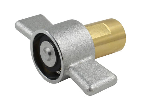 3/4 in NPT hydraulic quick-disconnect coupler with wing nut; silver body and brass insert