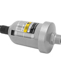 Close-up of Automatic Drain Valve for Air Systems with translucent filter and floating ball valve, aluminum cap, side view