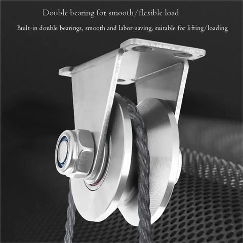 Heavy Duty V Groove Gate Wheels Pair Smooth As Butter Stainless Steel Sliding Door Track Rollers close-up of double bearing with rope