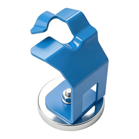 Close-up of Heavy-Duty Precision Welding Holder With Strong Magnetic Base For Hands-Free Mig Torch Positioning, blue steel