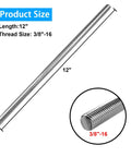 4 Pcs 3/8-16 Fully Threaded Rods 12 Inch Long 304 Stainless Steel Right Hand Threads Heavy Duty Threaded Rods For Assembly Fastening