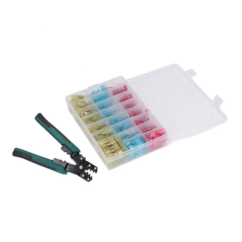 Durable Self-Adjusting Ratchet Crimping Tool Kit With 200 Insulated Butt Wire Connectors For AWG 22 To 10 Electrical Wiring Jobs Perfect For Pros And DIYers, with storage case