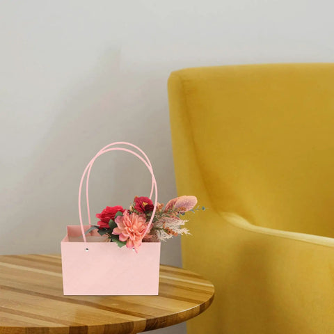 Pink Flower Bouquet Bags With Handle 10 Pack Pro Grade Kraft Paper Floral Packaging Bags Large Capacity Elegant Diamond Pattern