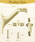 Straight Up Heavy Duty Bright Brass Handrail Brackets For Indoor Staircase Built Different Zinc Alloy Wall Mount Support Rustproof Corrosion Resistant Hardware 3 Pack size dimensions with measurements