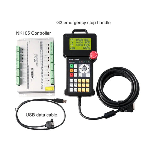 NK105 G3 Three Axis CNC Motion Control System DSP Controller With Hand Wheels, including controller and USB cable.