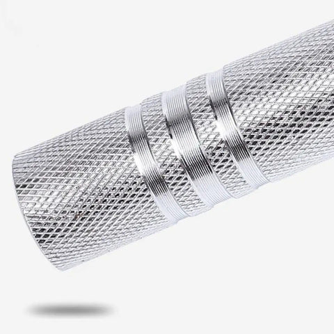 Close-up of the Home Gym Dumbbell To Barbell Connector with Ultra Precision Thread in Solid Steel Tube for strength training.