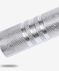 Silver textured end of Dumbbell To Barbell Connector Bar For Home Gym With Ultra Precision Thread Design Steel Tube Adapter
