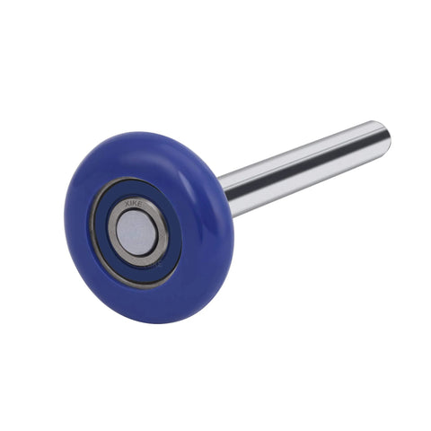 XiKe garage door roller, blue nylon wheel, 7-inch stem, double-sealed bearings.
