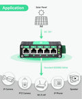 Diagram of Rugged Five Port Gigabit PoE Switch For Solar RV Truck And VoIP Gear With 9 To 54V Input And 48V PoE Output applications
