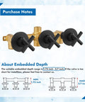 Three-Handle Tub And Shower Faucet Set Brass Mixer Valve Polished Chrome Finish depth diagram with black cross handles