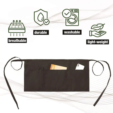 12 Pack Black Waitress Aprons With 3 Pockets, Waist Aprons For Women And Men, Commercial Server Half Aprons With Extra Long Straps