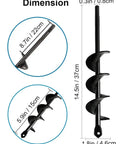 Garden Auger Drill Bit For Bulbs And Bedding Plants, 1.8 By 15 Inch, Three Eighths Inch Hex Drive Earth Digger showing dimensions