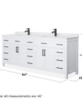 Killer 84 Inch Double Bathroom Vanity In White With Hella Smooth Cultured Marble Countertop And Undermount Square Sinks Paired With Sleek Matte Black Hardware, side view with dimensions.