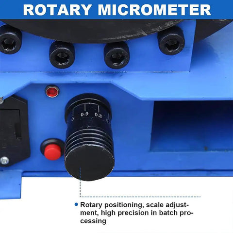 Heavy Duty Hydraulic Hose Crimper With Seven Die Sets Straight Up Portable Crimping Tool For Auto And Farm Pipe Repair 6 To 25 Mm Range showing rotary micrometer for precise adjustments.