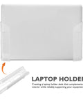 Top Shelf Under Desk Laptop Mount Clear Acrylic Wall Bracket For Universal Tablets And Keyboards Adjustable Mount, shown from a side angle.