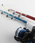 Close-up of Beginner Friendly Fishing Rod And Reel Combo Kit with two telescopic poles and spinning reels on a white background.