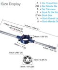 Pro Grade Die Stock Handle Set With 5/8-24 UNEF Die And 26-38mm OD Fit M12-M16 Die Wrench Tool Kit size display diagram