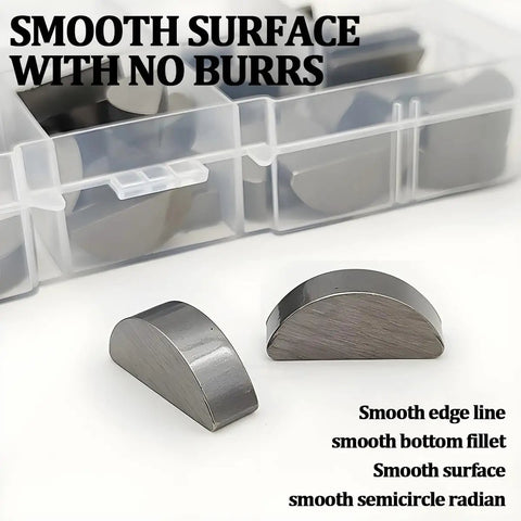 80 Piece Woodruff Key Set With 8 Sizes Carbon Steel Half Moon Keys showing smooth surfaces and storage box.