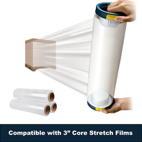 Stretch Wrap Dispenser With Brake And Comfort Grip For Easy Pallet Wrapping, fits any 3 inch core film, ergonomic hand grip