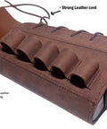 Genuine Leather Buttstock Cover With Cheek Rest Pad And Five Shell Holder For 12 Gauge Shotguns Holds Five Shells