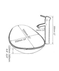 Diagram of Artistic Tempered Glass Oval Vessel Sink Above Counter with Chrome Faucet and Pop Up Drain in Silver Finish
