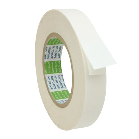 Double Coated Kraft Paper Tape 2 Inch By 36 Yard White with Beefy Grip Adhesion side view showing tape edge and roll